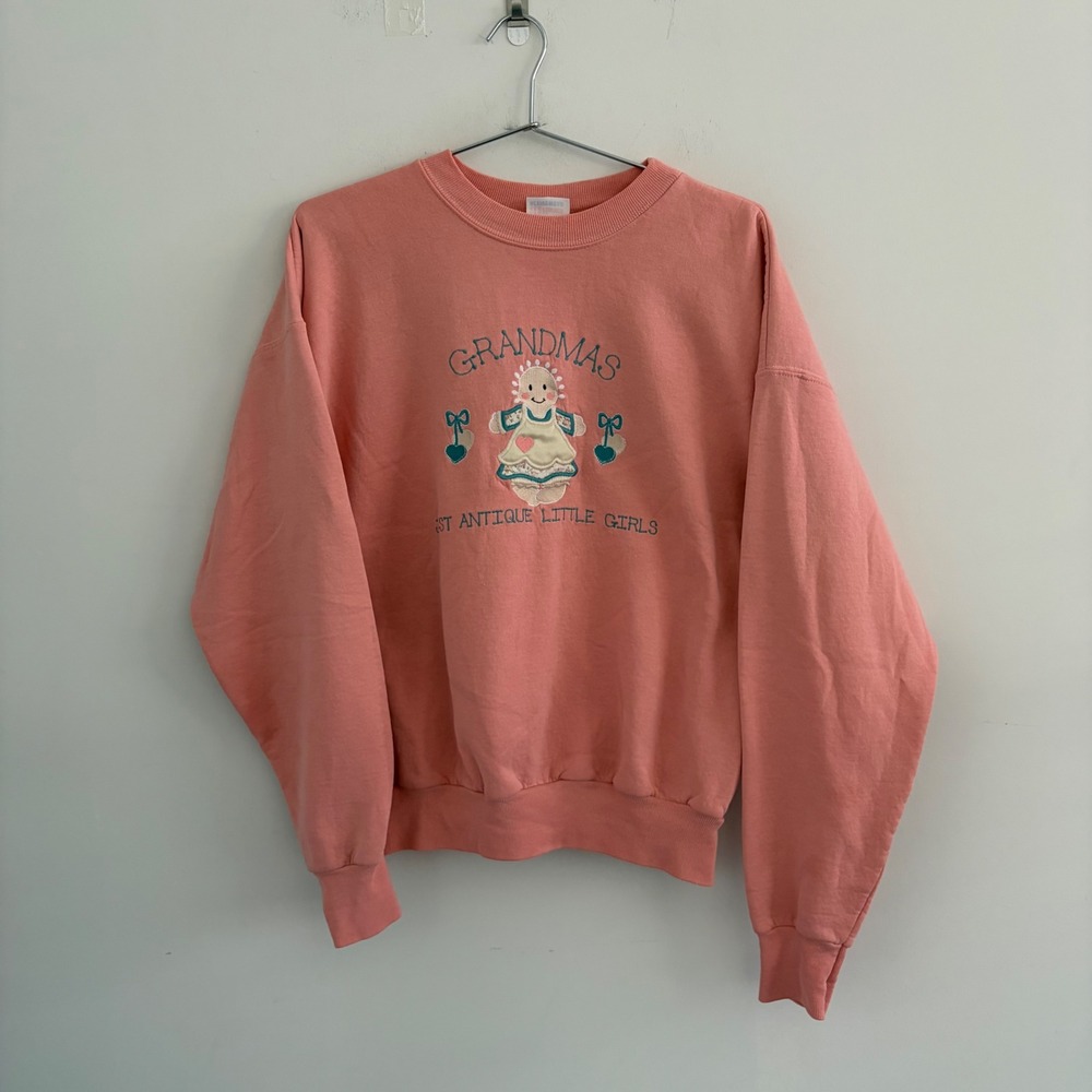 Vintage Hanes Activewear Grandmas Just Antique Little Girls Sweatshirt Pink L
